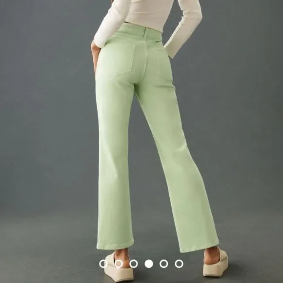 Pilcro The Yaya Mid-Rise Cropped Flare Jeans in Soft Aloe Green Women's Size 32